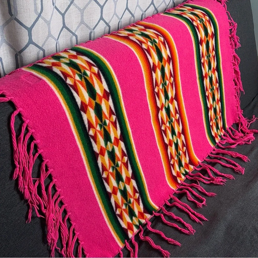 Vintage Pendleton Beaver State Striped Shawl Fringe Pink Throw USA - Picture 2 of 14